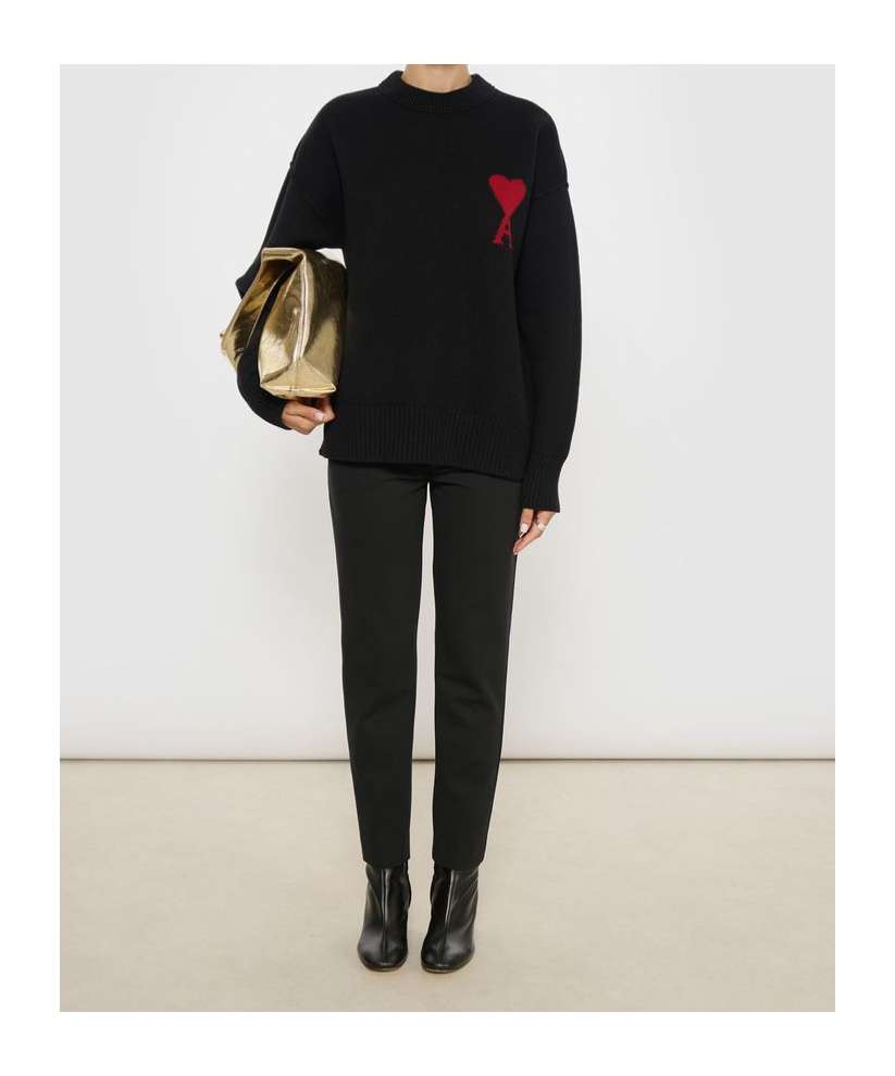 Ami Alexandre Mattiussi Ami Paris Wool Sweater With Heart Intarsia Design In Blue