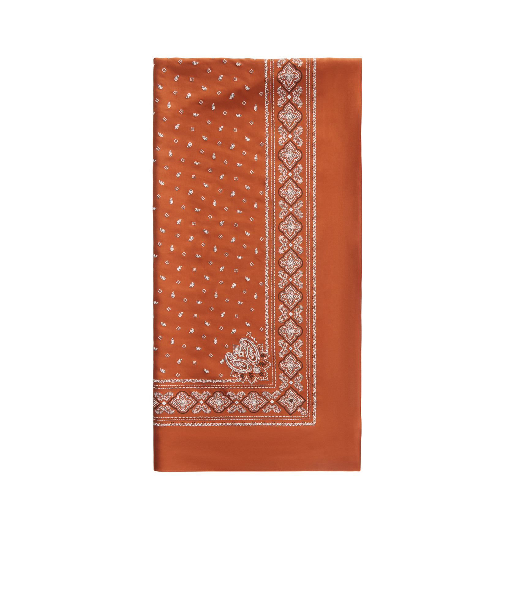 Pinko Intricate Patterned Orange And White Viscose Scarf In Brown