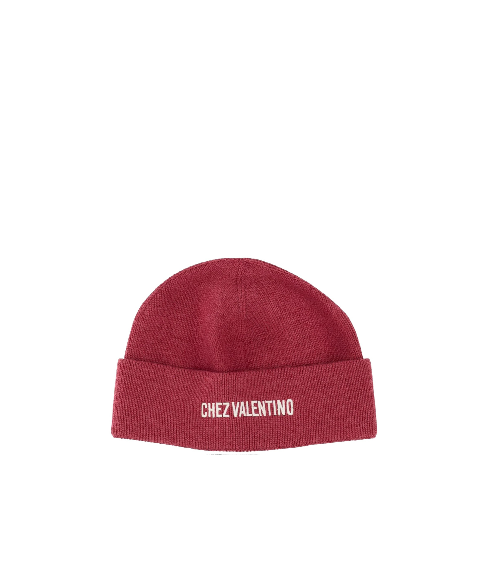 Valentino Cotton And Wool Beanie With Folded Cuff In Red