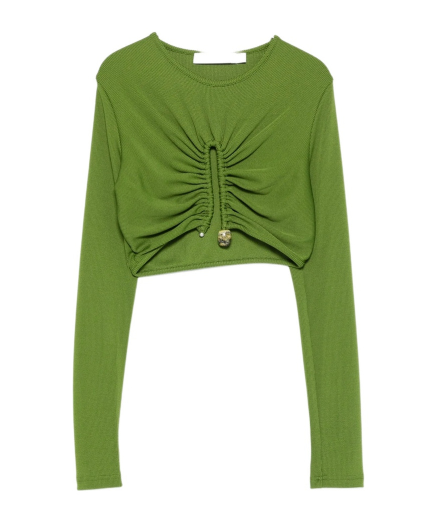 Christopher Esber Gathered-effect Ribbed Crop Top In Green