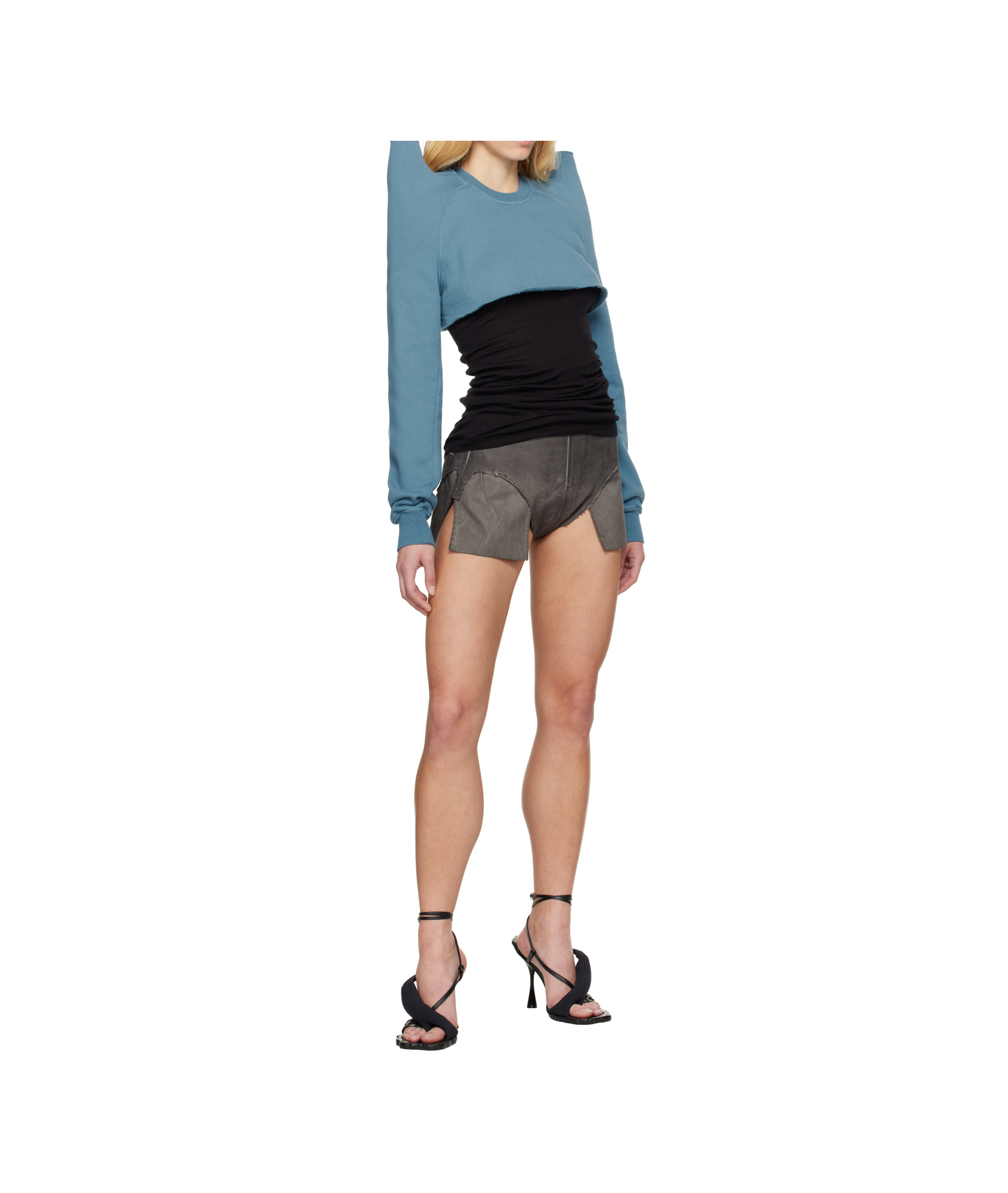 Rick Owens Drkshdw Blue Hollywood Cropped Tecsweat Sweatshirt In Toothpaste