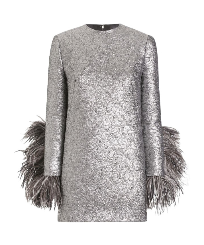 Dolce & Gabbana Feather-trim Mini Dress In Gray