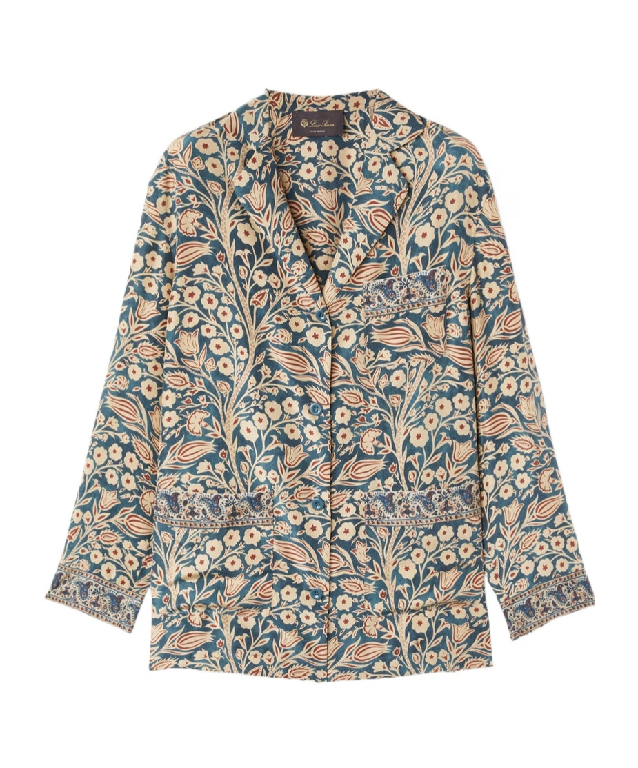 Loro Piana Jameela Shirt In Dark Turquoise/light Sand/ochre Red