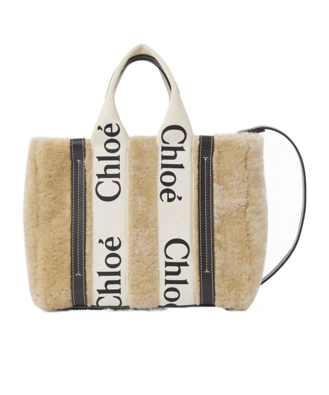 Chloé Small Woody Tote Bag In Shearling In Brown