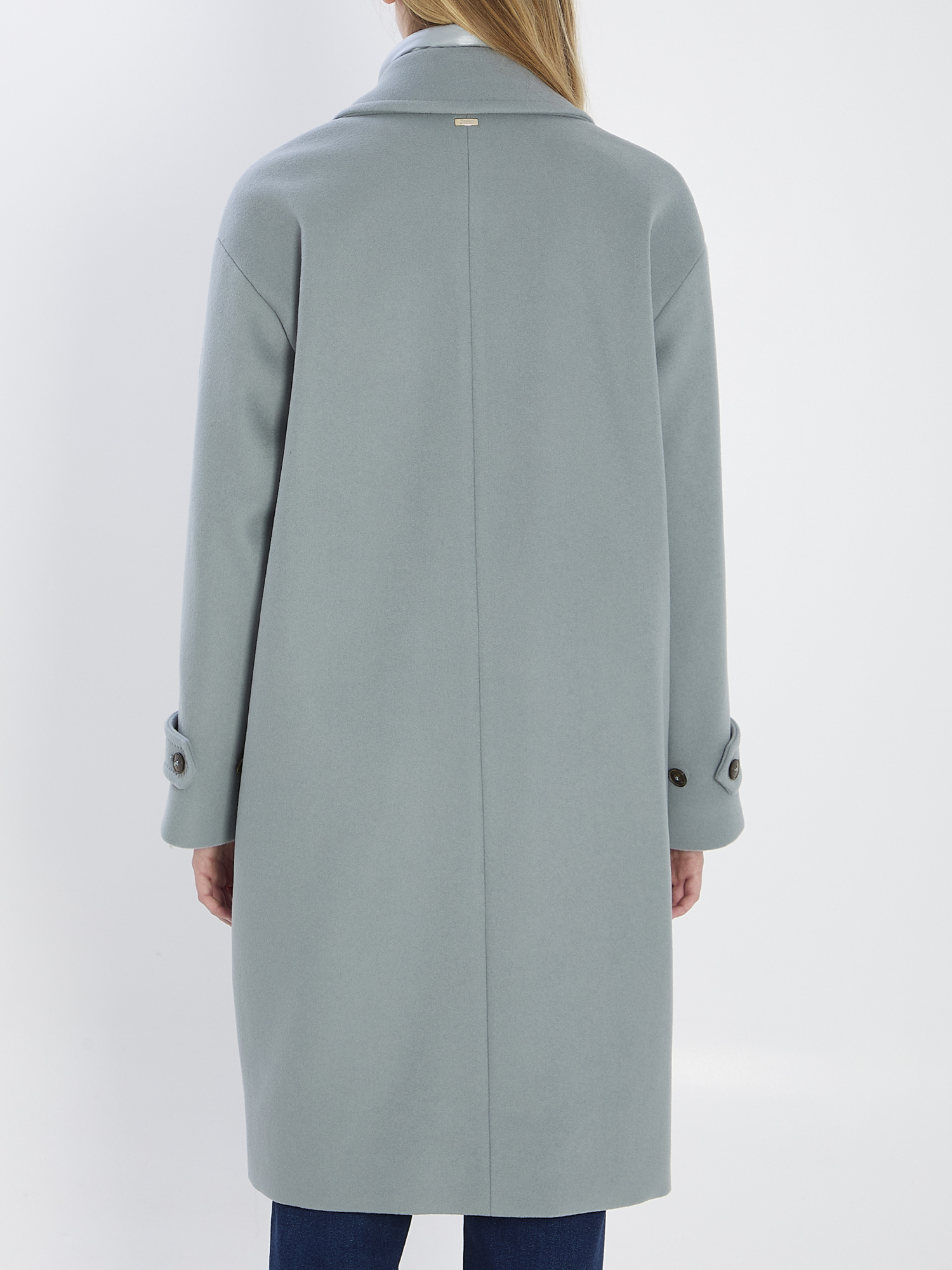 Herno High Neck Long Sleeve Single Breasted Coat In Blue