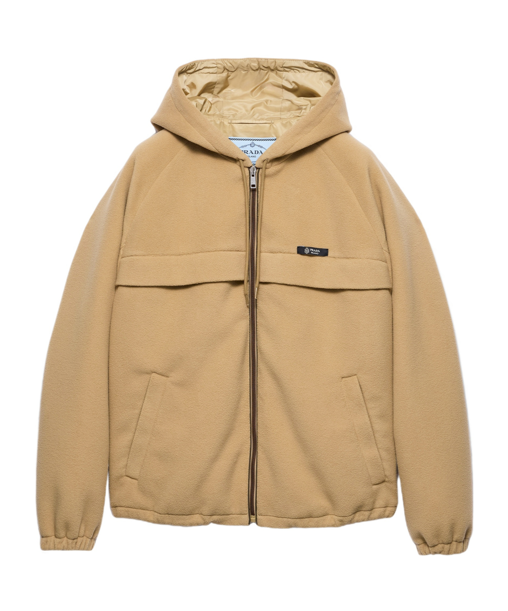 Prada Technical Fleece Hoodie Jacket In Brown