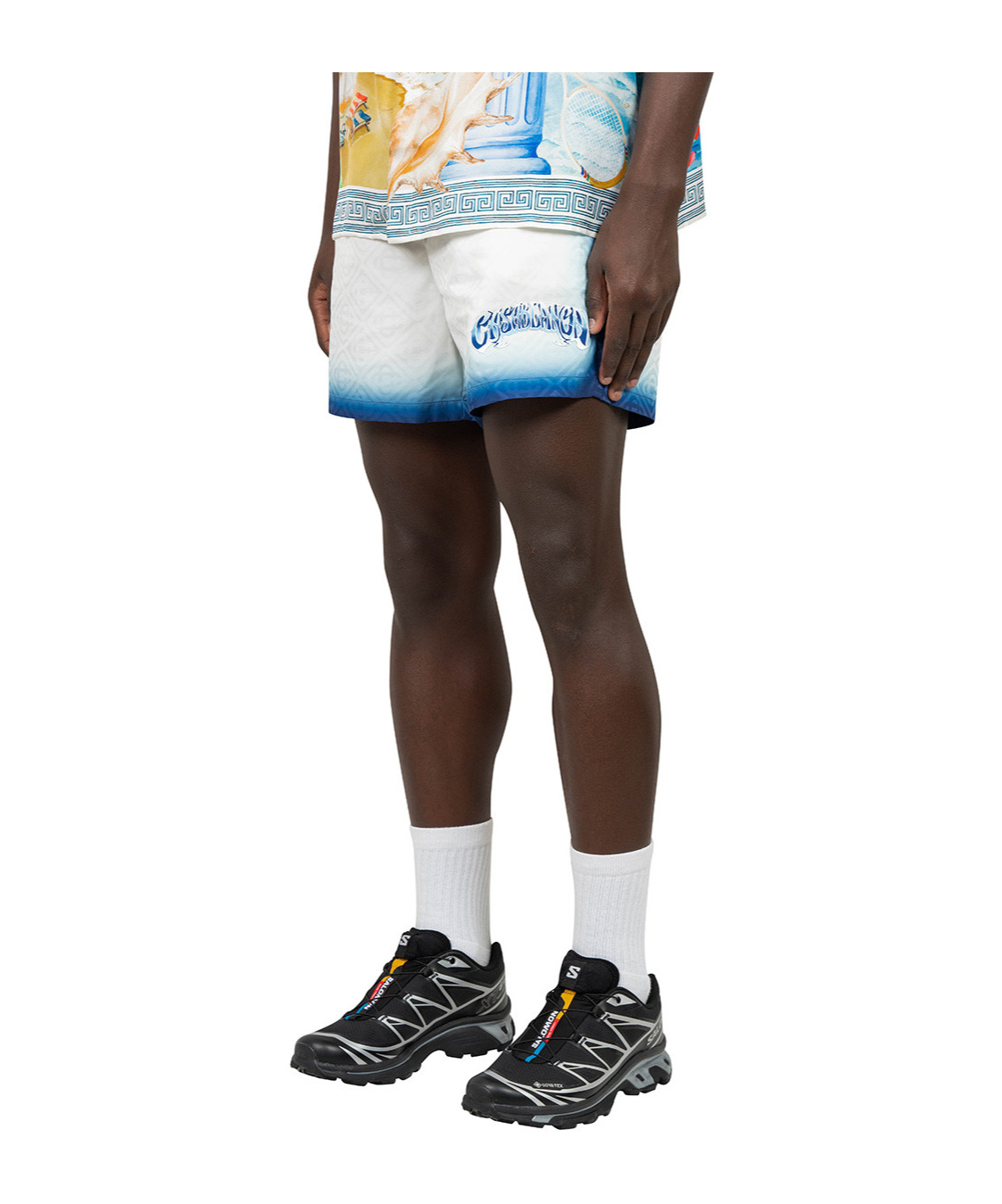 Casablanca White Swim Shorts With Elastic Waist And Logo Print On The Front In Tech Fabric Man In Green