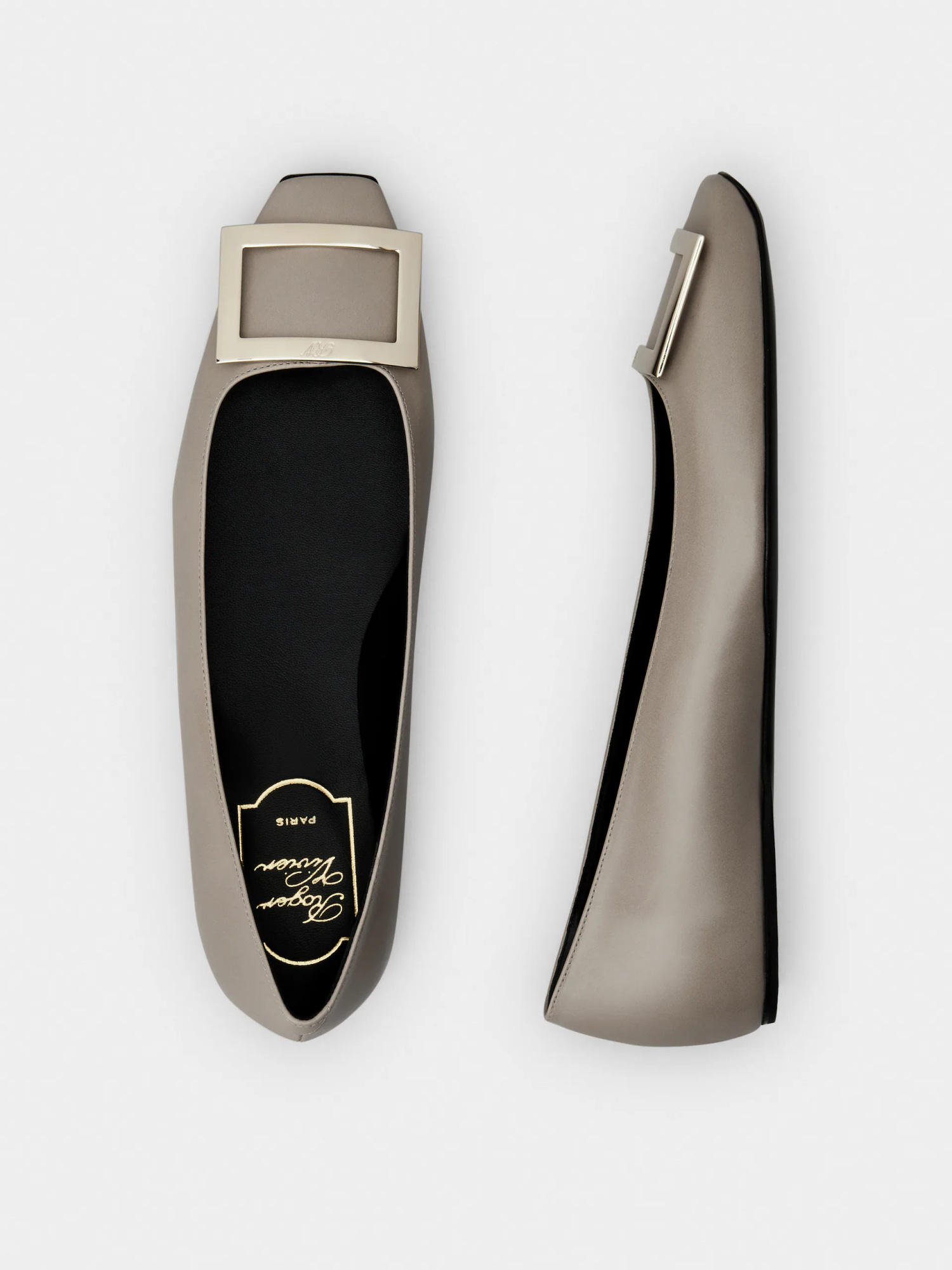 Roger Vivier Trompette Buckle Ballerina Flats In Gray