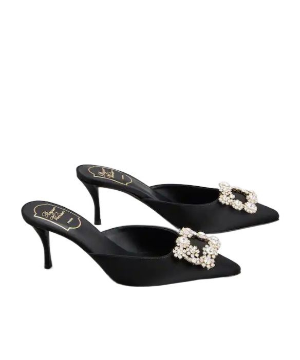 Roger Vivier Efflorescence Crystal-embellished Satin Mules In Black