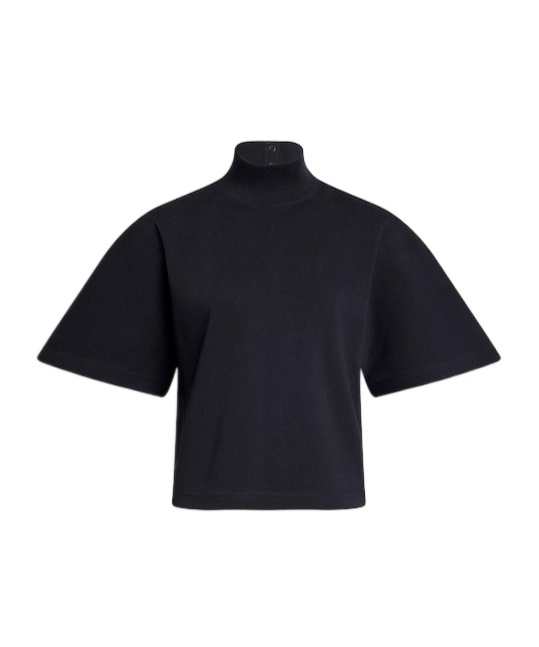 ALAÏA RIBBED COTTON HIGH NECK T-SHIRT 