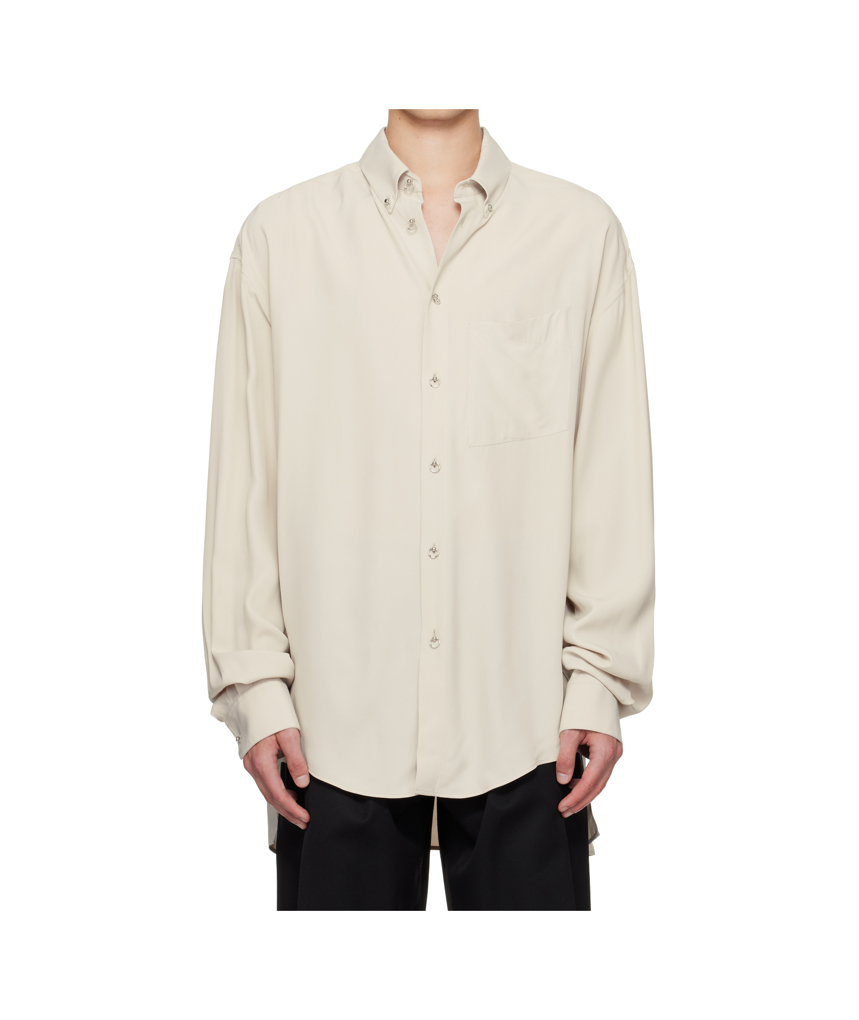 Mugler Buttoned Long-sleeved Shirt In Neutral