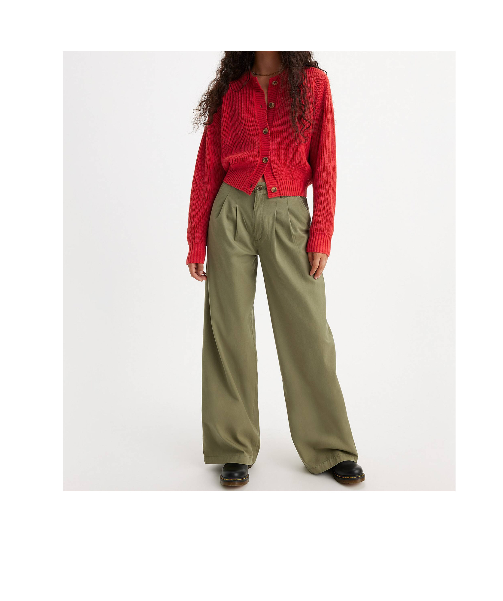 Levi's Pleated Wide Leg Trousers In Green