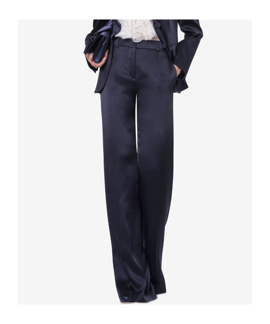 Alberta Ferretti Wide-leg Satin Pant Inverted Pleats In Black