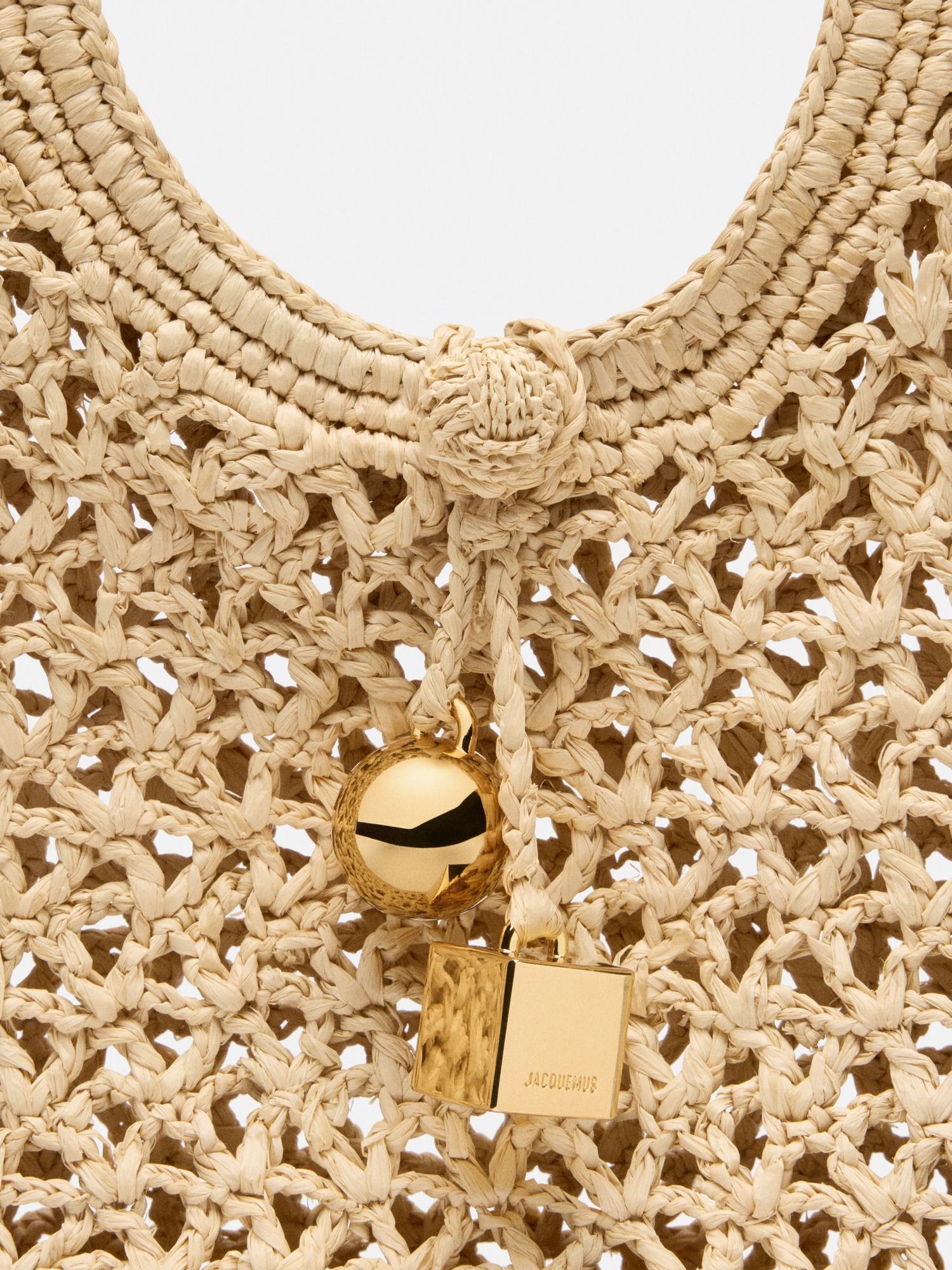 Jacquemus Small The Spiaggia Circular-handle Crochet Tote Bag In Brown