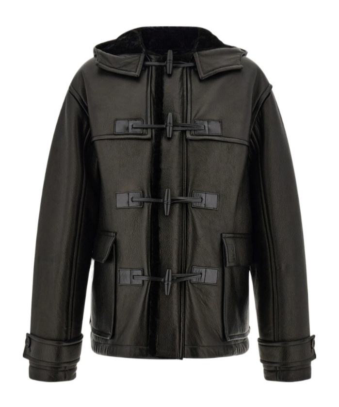 Ferragamo Hooded Toggle-fastening Leather Jacket In Multi