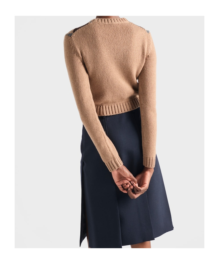 Prada Womens Brown Crewneck Jacquard-knit Cashmere Jumper In Brown
