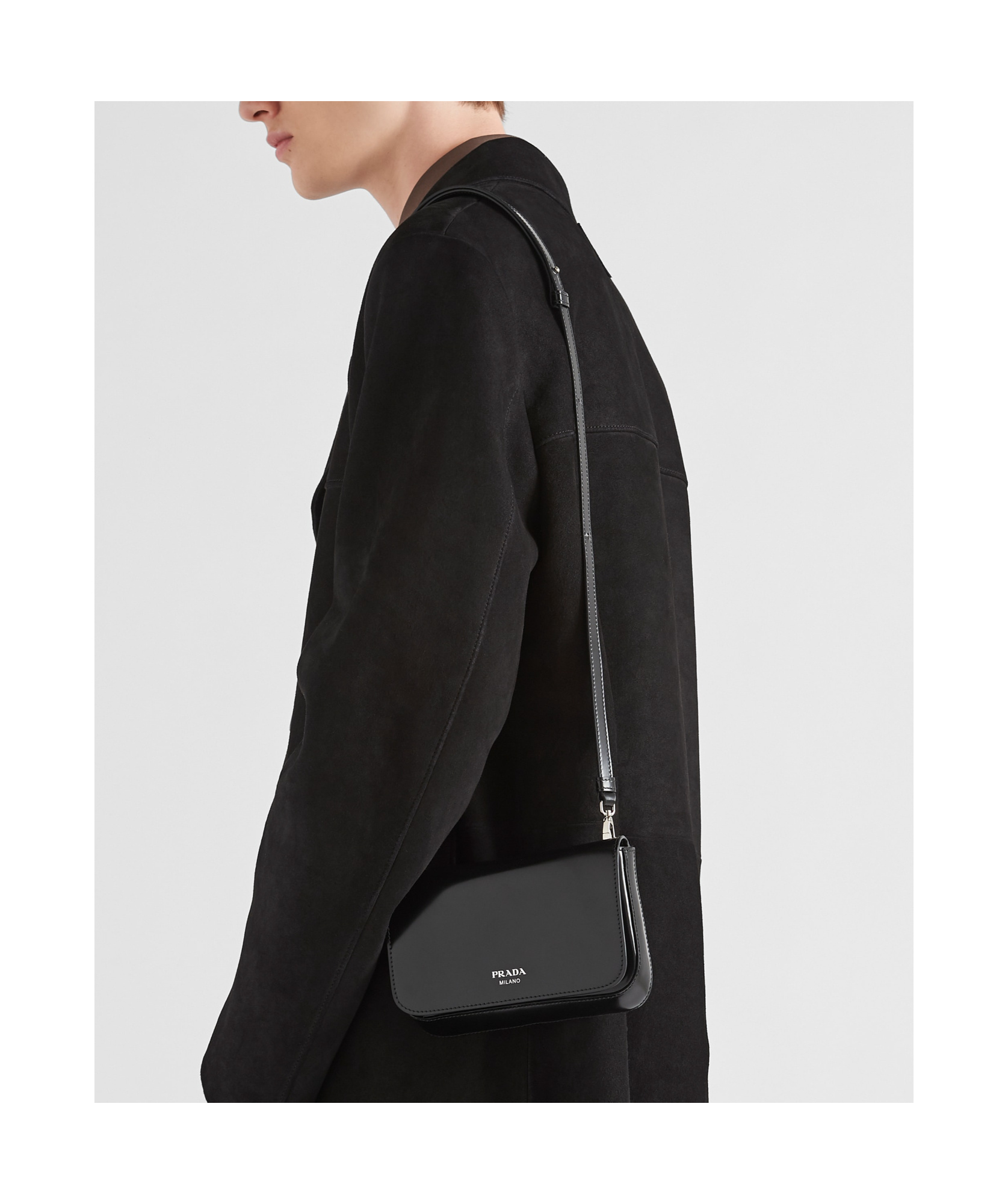 Prada Brushed Leather Mini-bag With Shoulder Strap In Black