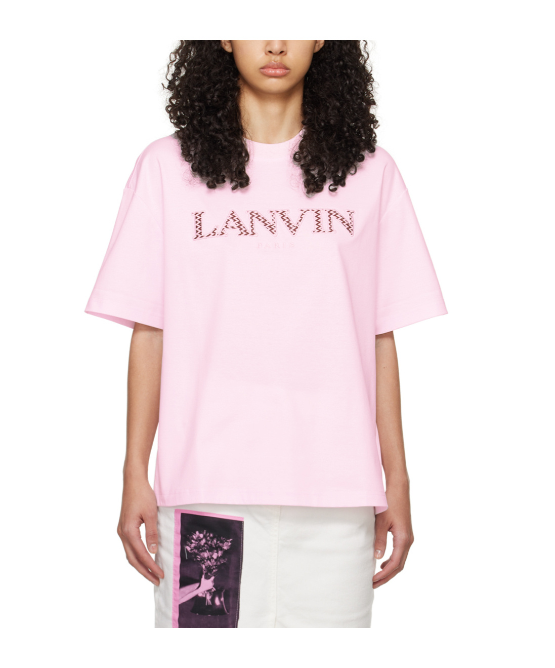 Lanvin Pink Oversized Embroidered Curb T-shirt In Pink