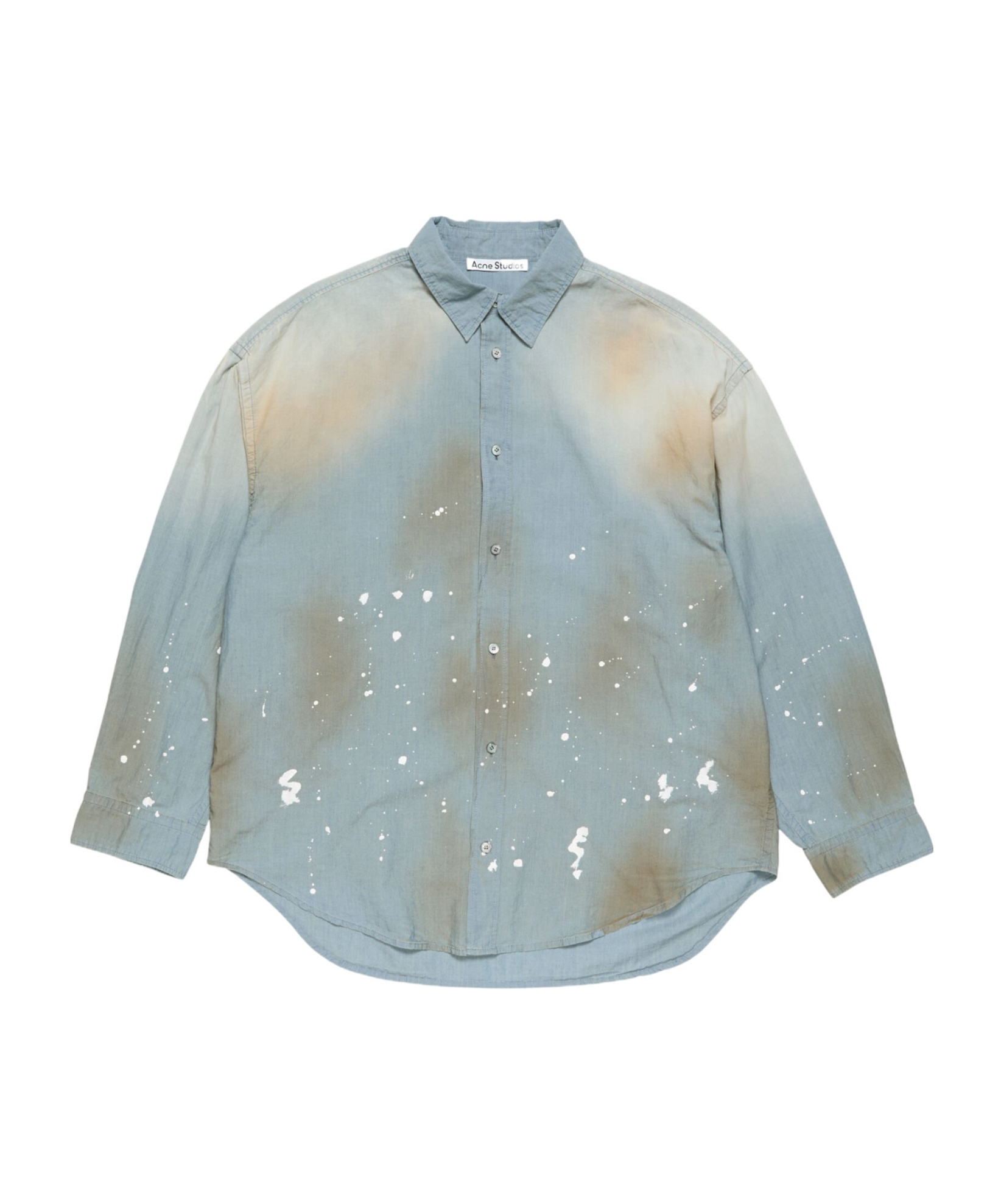 Acne Studios Distressed Cotton-chambray Shirt In Blue