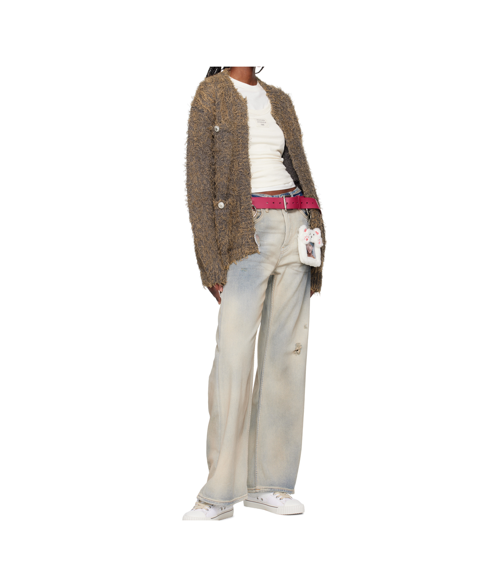 Doublet Textured-finish Cardigan In Brown