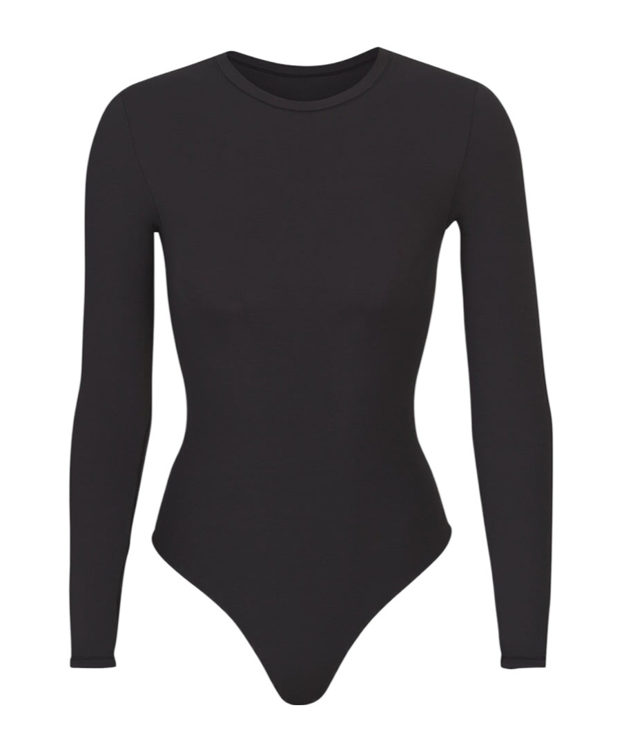 Skims Womens Onyx Fits Everybody Long-sleeve Stretch-woven Body In Black