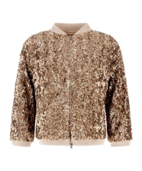HERNO SEQUINED ZIP-UP BOMBER JACKET