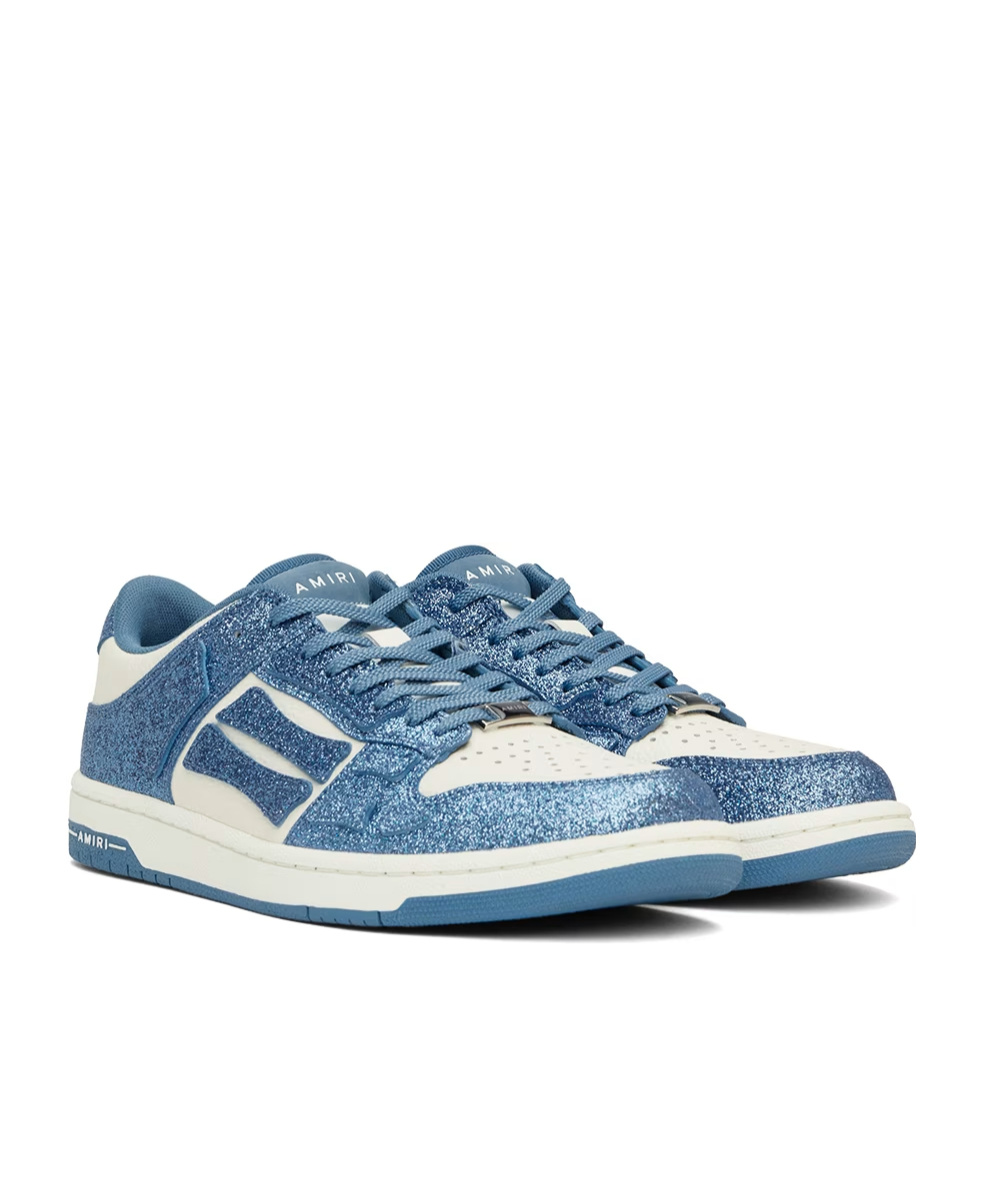 Amiri Two-tone Leather Skel Sneakers With Textured Finish In Blue