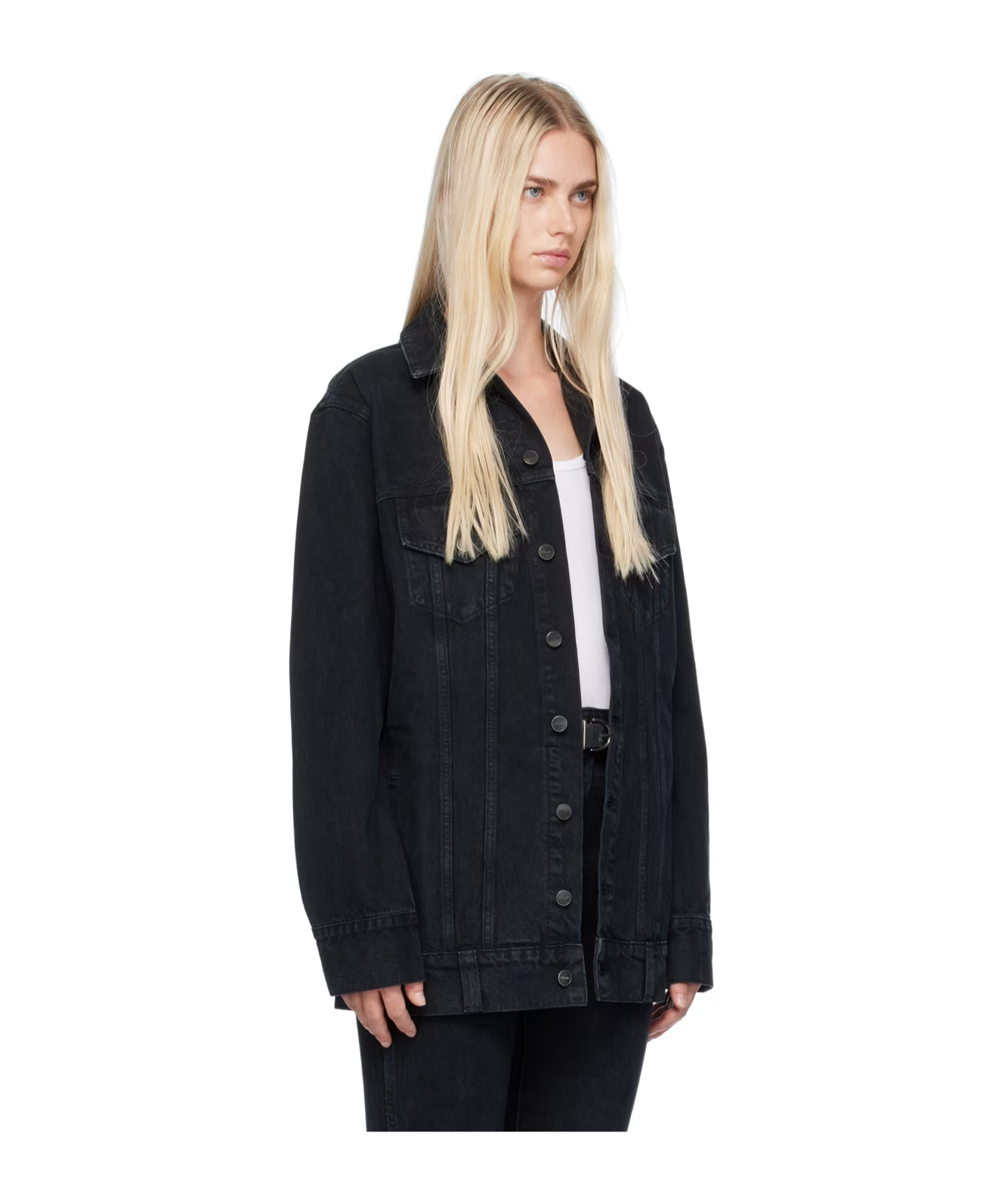 Shop Khaite Denim Coat With Buttons On The Front In Black