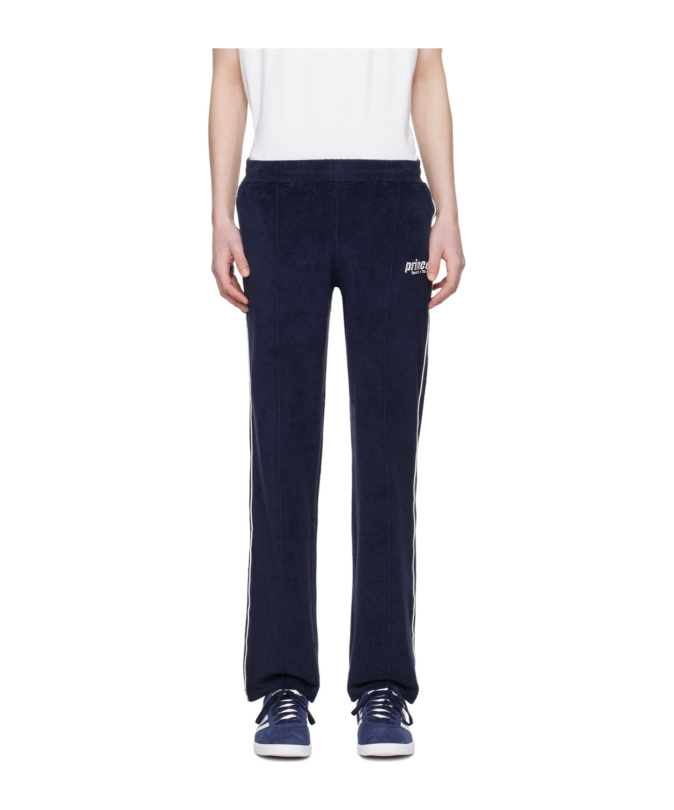 Sporty And Rich Embroidered Cotton-velour Track Pants In Black