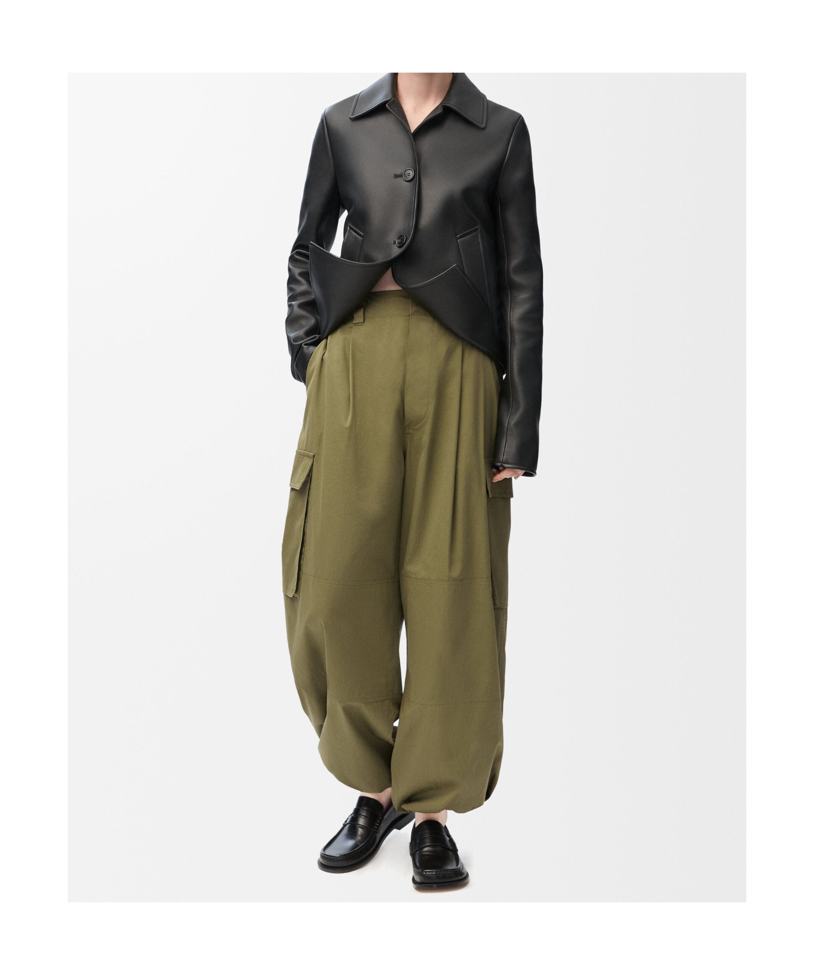 Shop Loewe Cargo Trousers In Cotton And Silk In Khaki Green