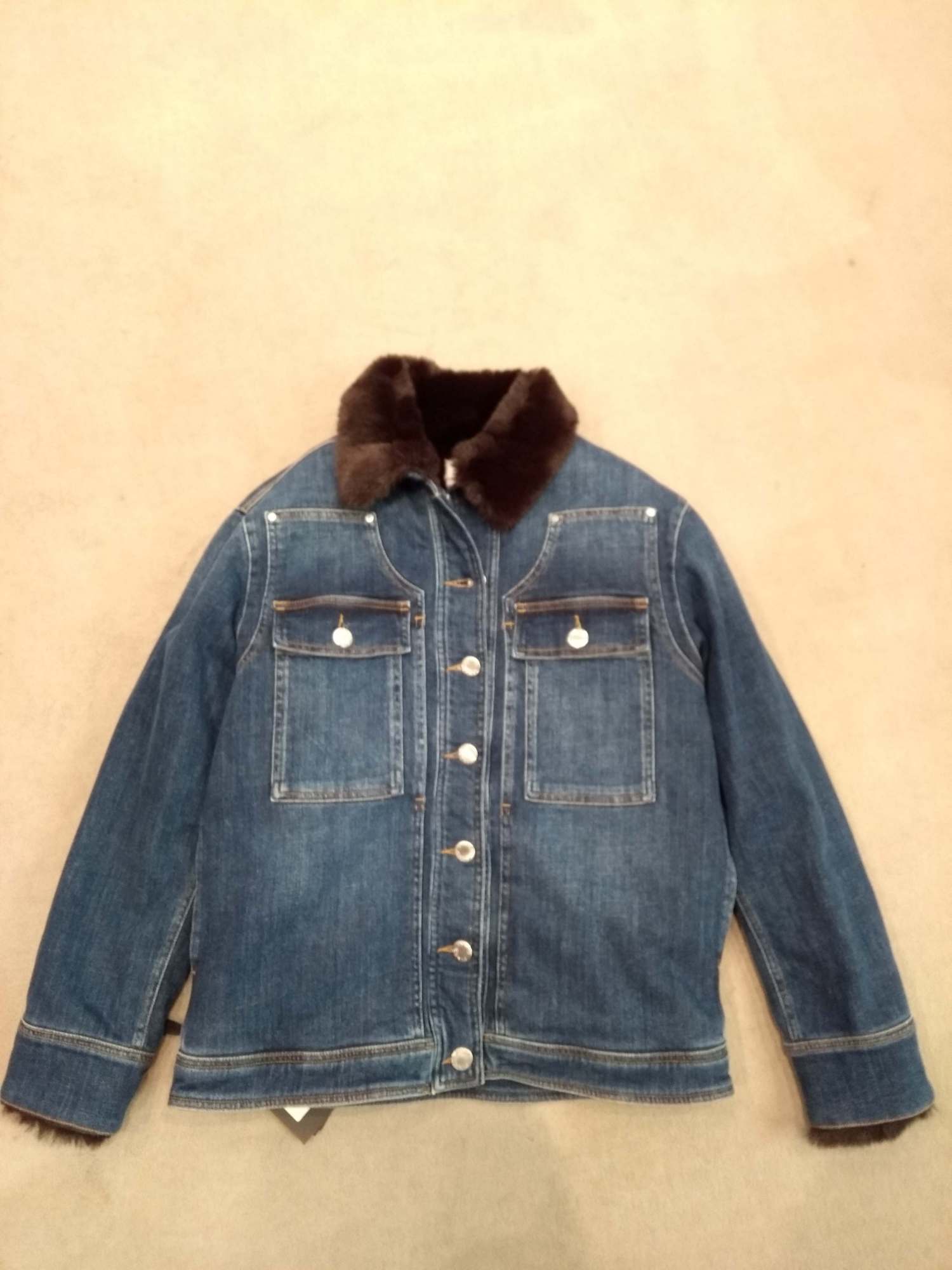 Pinko Faux Fur-trimmed Denim Jacket In Black