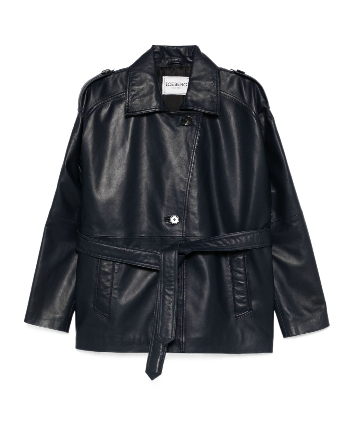 Iceberg Navy Blue Leather Jacket In Black