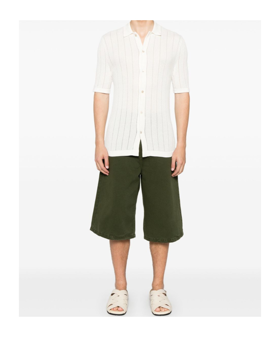Eleventy Ribbed Knitted Shirt French Collar In White