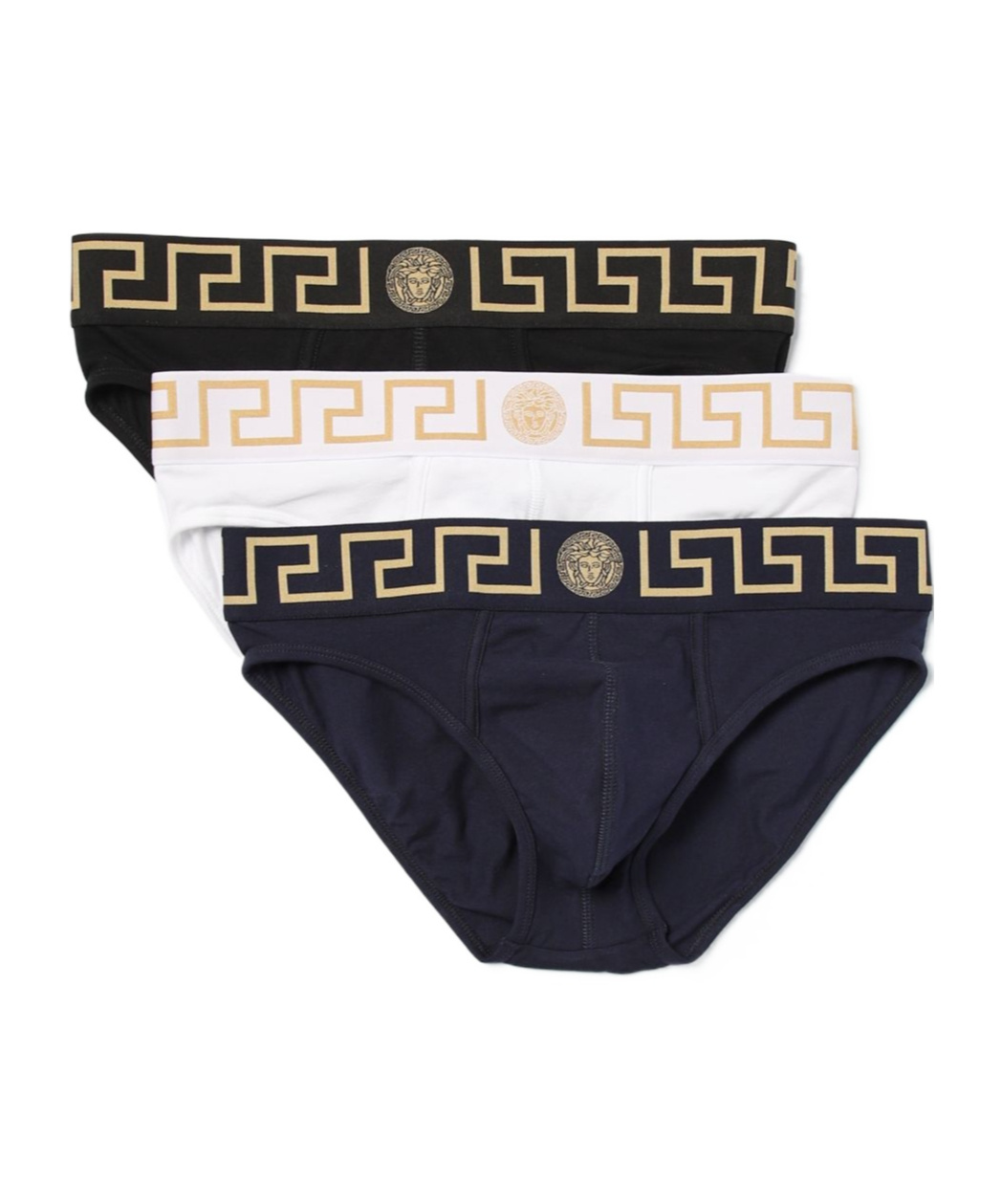 Versace Greca Medusa Head Briefs (set Of Three) In Black