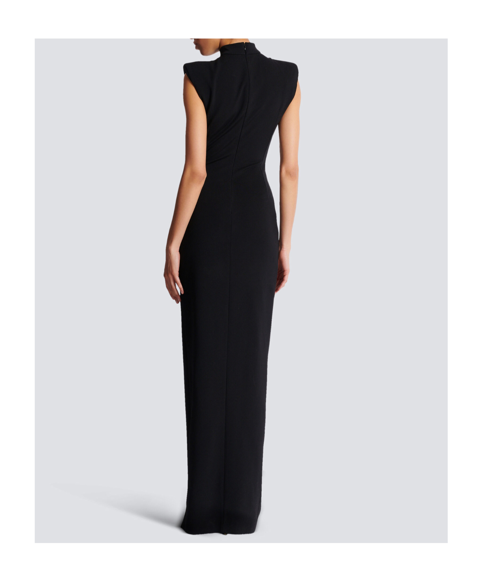 Balmain Long Jersey Dress With Leg Slit In Black