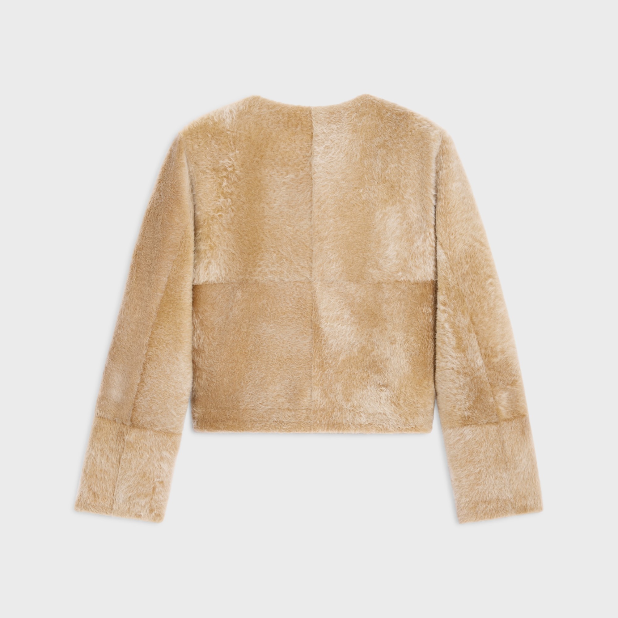 Celine Cardigan Jacket In Lamb Shearling In Neutral