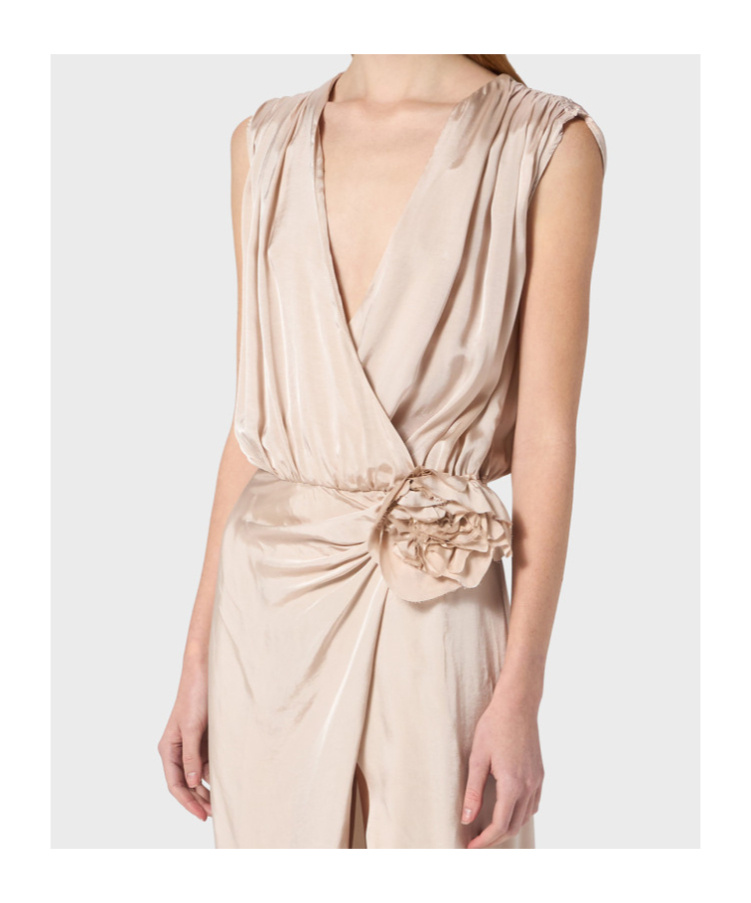 Blumarine Midi Dress In Twill With 3d Flower In Pink
