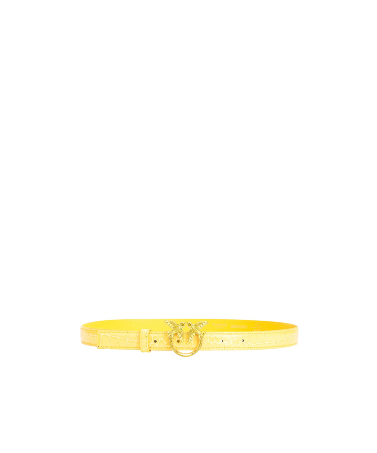 Pinko Galleria Thin 2cm Shiny Coloured Croc-print Belt With Love Birds Buckle In Yellow