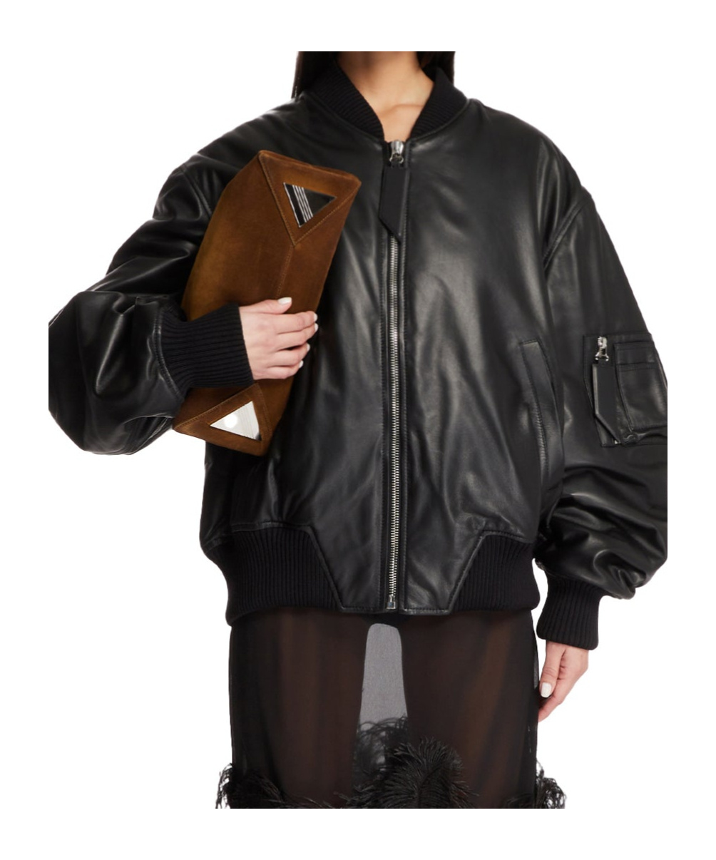 Attico Bomber Jacket With Ribbed Collar And Zip Pockets In Black