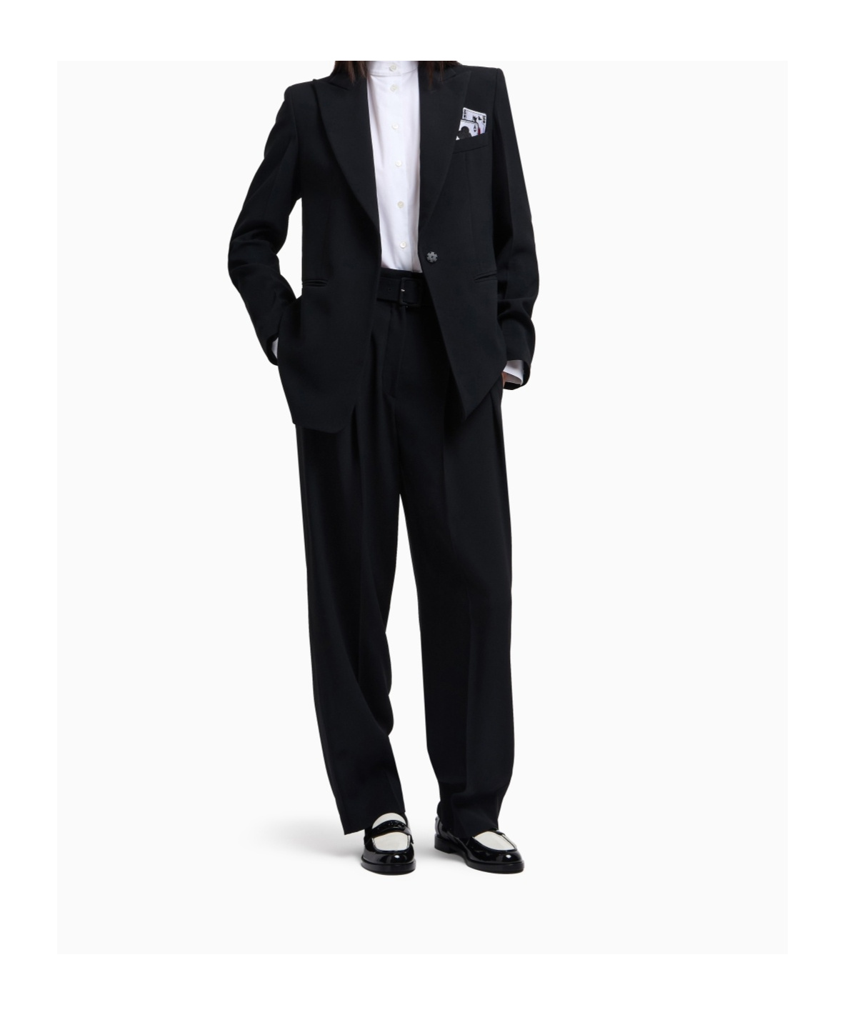 Emporio Armani Single-breasted Blazer In Envers Satin With Jeu De Cartes Detail In Black