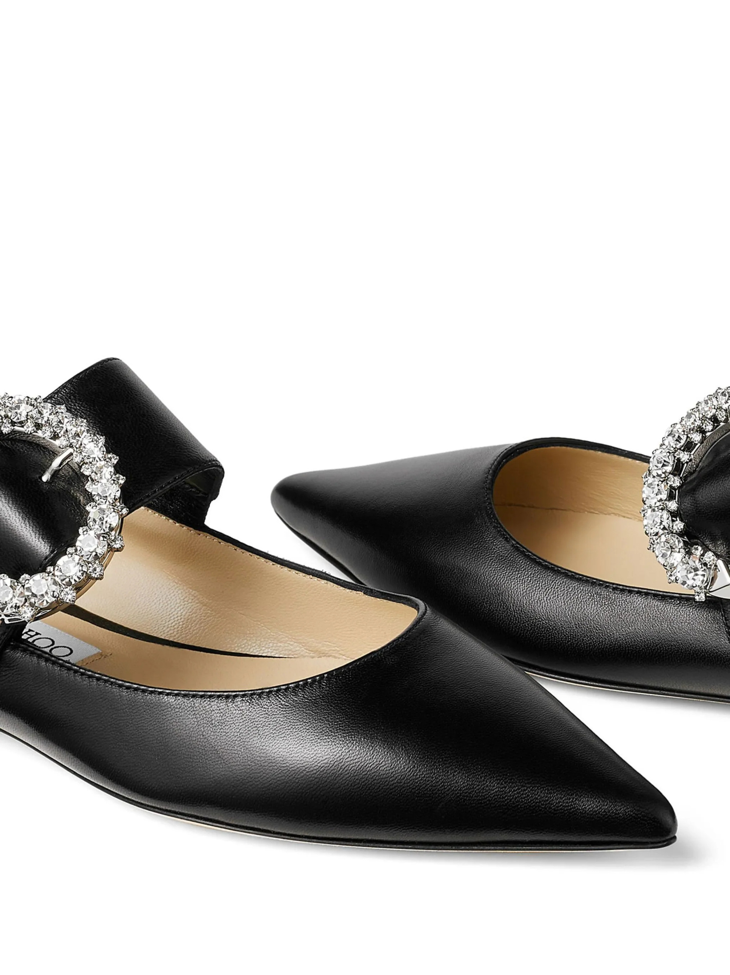 Jimmy Choo Melva Crystal-embellished Point-toe Ballet Flats In Black Leather In Black