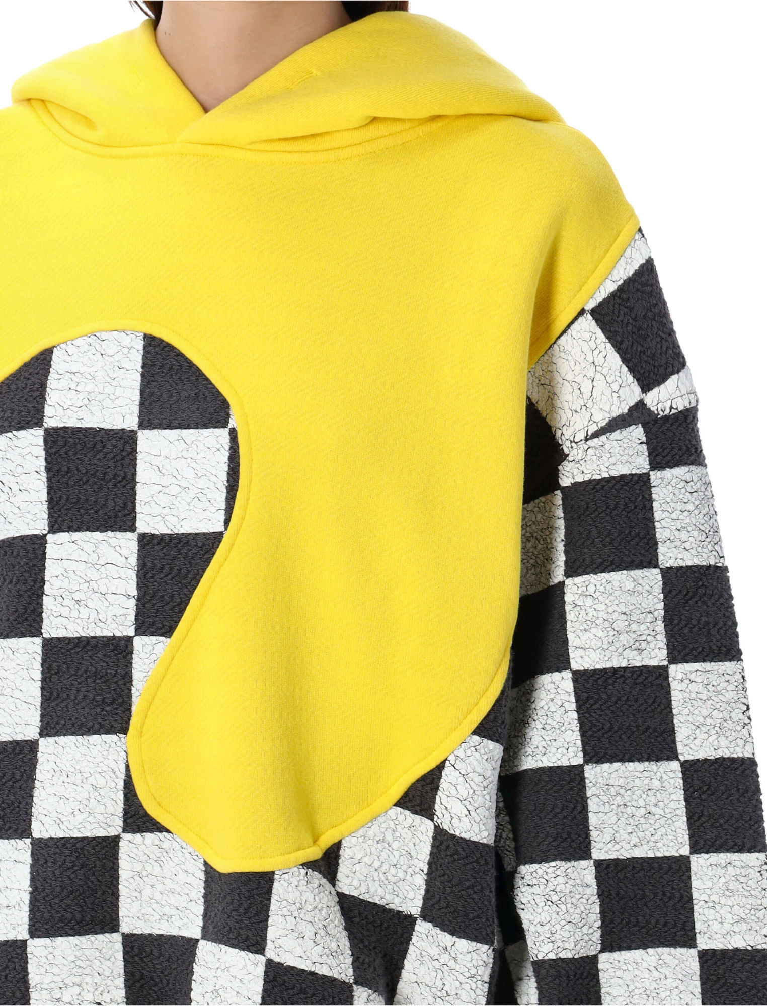 Erl Yellow Check Pattern Panelled Hoodie In Cotton Unisex In Yellow