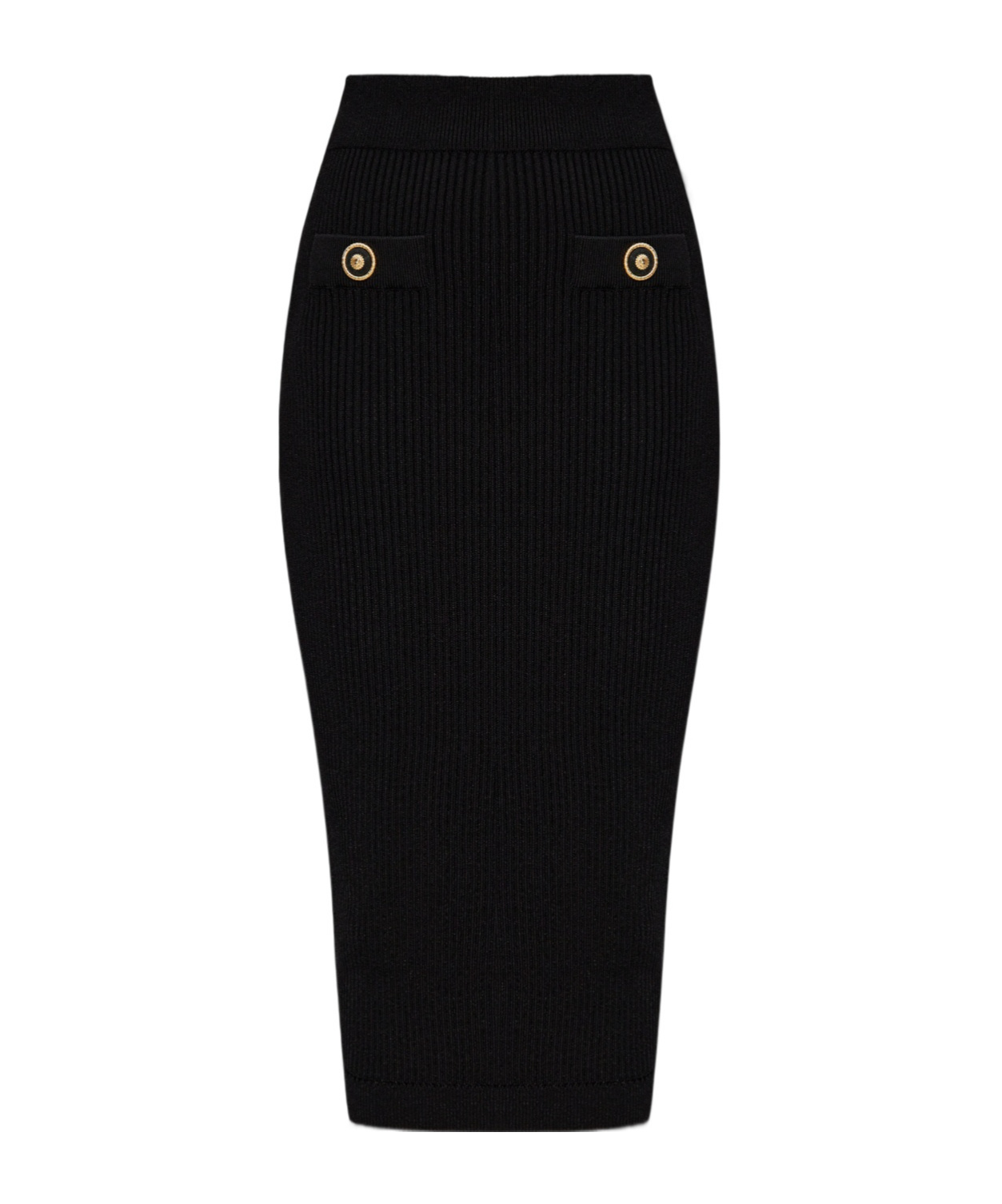 Shop Balmain Ribbed Midi Skirt In Black