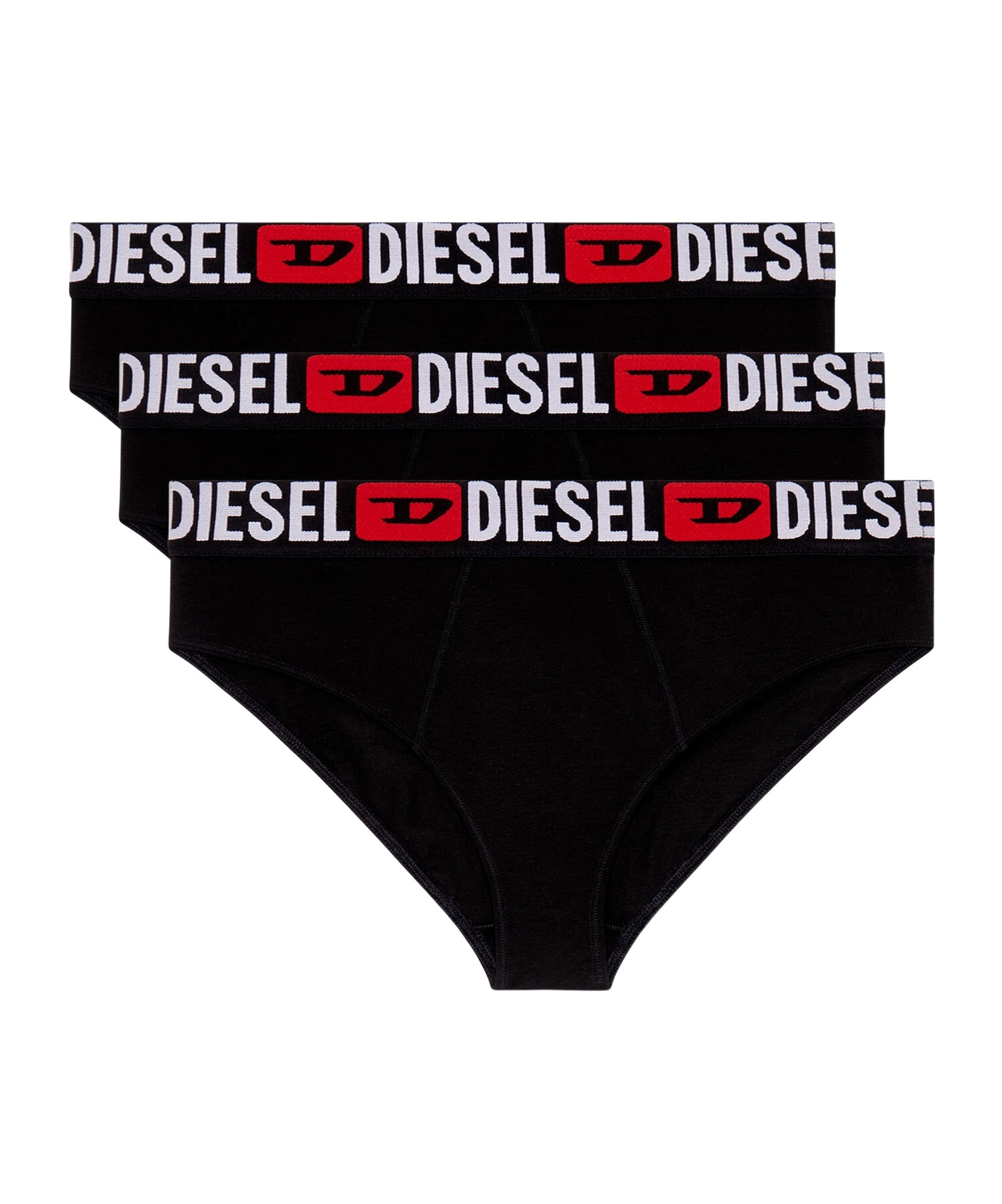 Diesel Three-pack Briefs With Maxi-logo Waist In Black