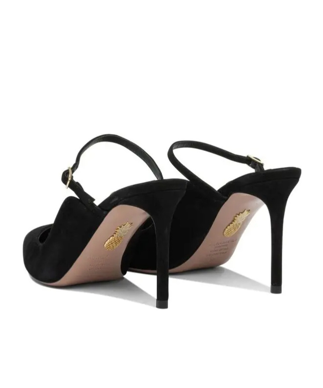 Aquazzura Strap Buckle Pointed Toe Stiletto Suede In Black