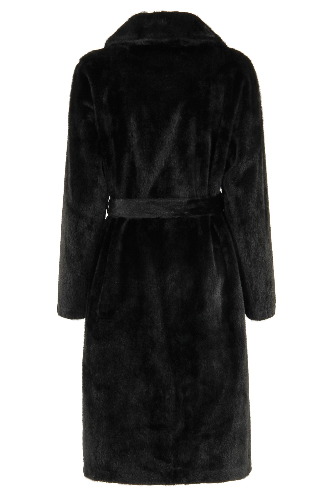 Seventy Double-breasted Faux Fur Trench Coat In Black