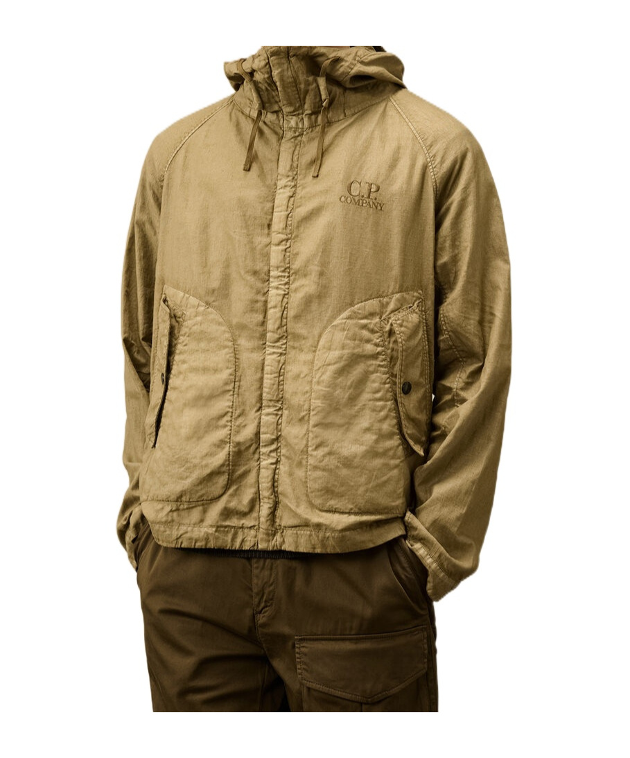 C.p. Company Men S Lino Wax Goggle Jacket Tree House In Brown