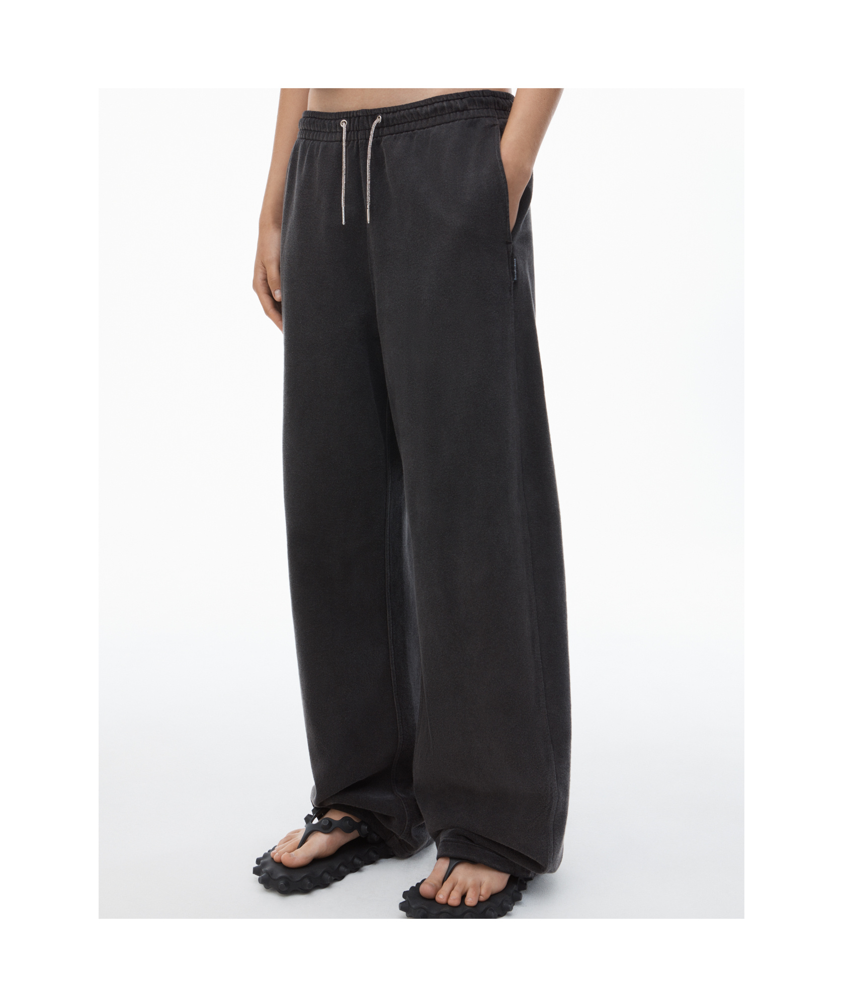 Alexander Wang Black Cotton Terry Sweatpant With Crystal Hotfix Drawcord In Black