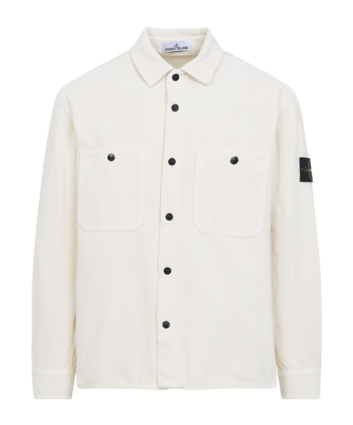Stone Island Cotton Velvet Overshirt Buttoned Pockets In White