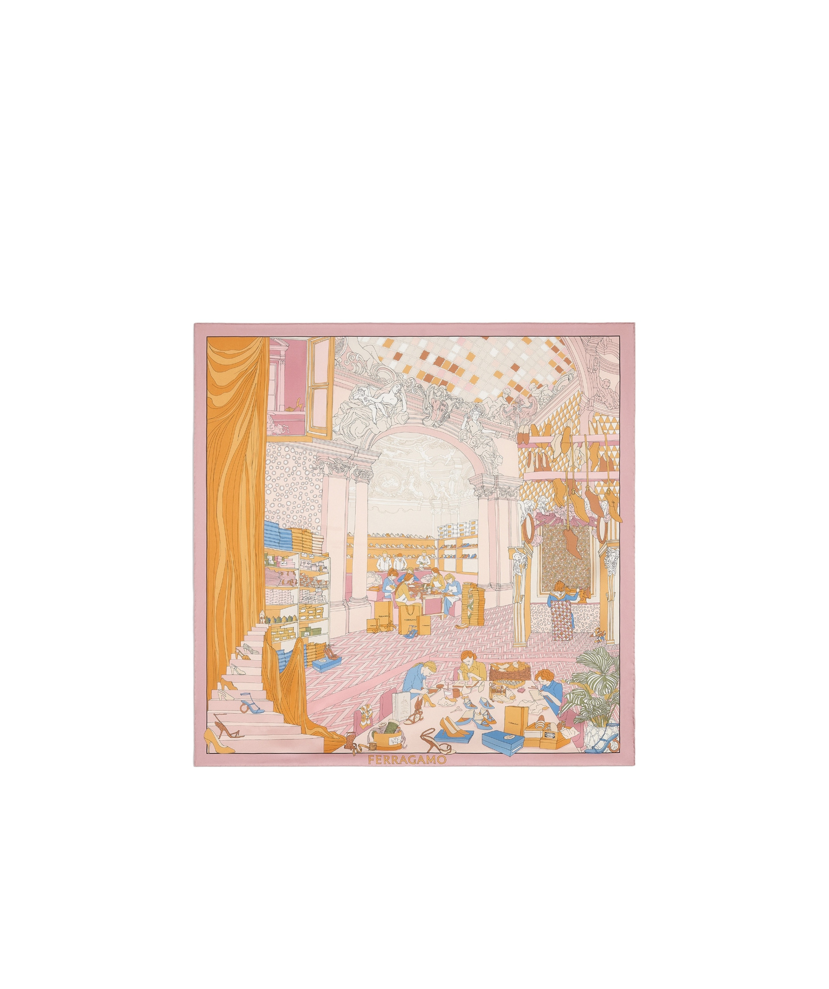 Ferragamo Oggetti Printed Silk Scarf In Nude